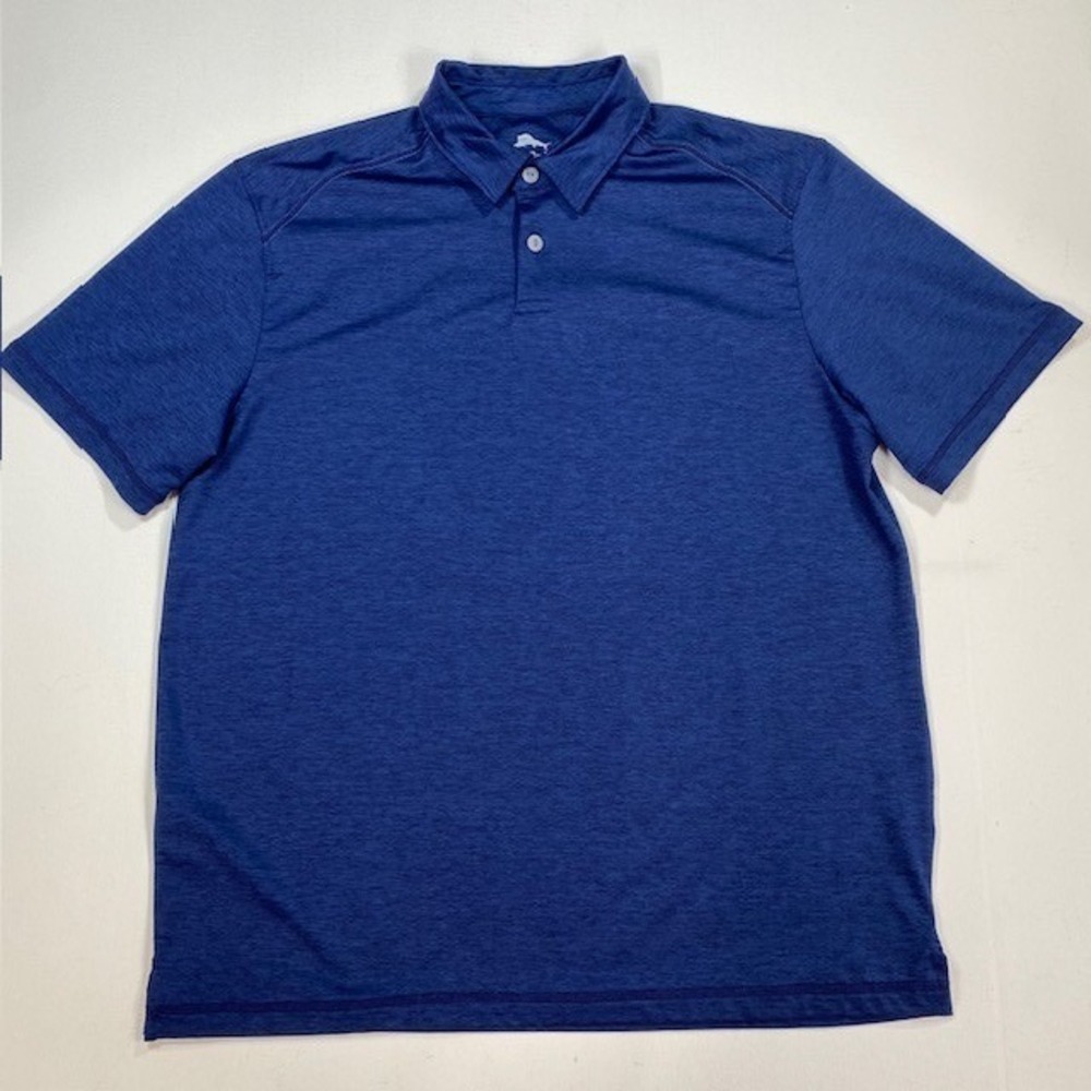 Tommy Bahama Mens Blue Heathered Performance Short Sleeve Polo Shirt Size Medium